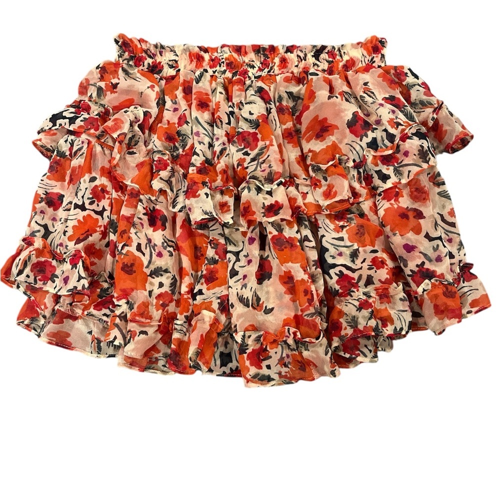 Misa Los Angles Manya Red Floral Ruffle Mini Skirt Elastic Waistband Size XS - Picture 2 of 6
